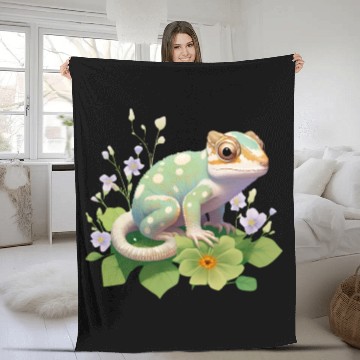 Discover Cute Chameleon for Lizard Pet Lover Fleece Blankets