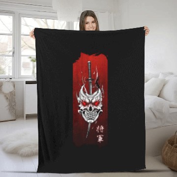 Discover Shogun's Embrace: Mask, Katana, and Honor Fleece Blankets