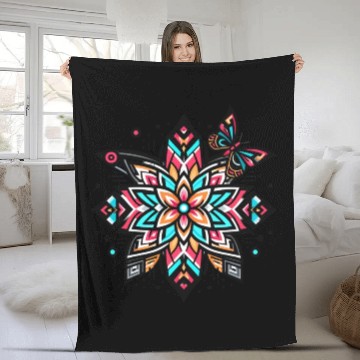 Discover Geometric Flower With Butterfly Fleece Blankets