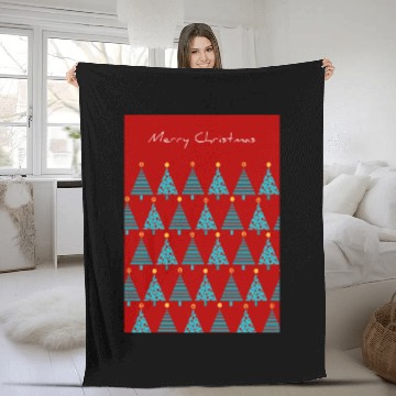 Discover Merry Christmas Teal Christmas Trees on Red Fleece Blankets