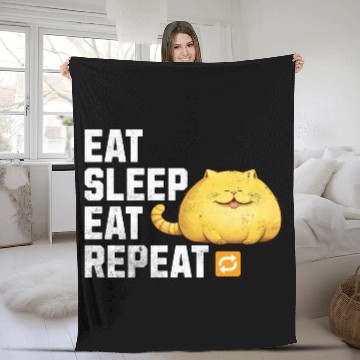 Discover EAT SLEEP EAT REPEAT Fat Yellow Cat Lover Funny Fleece Blankets
