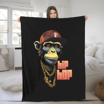 Discover Hip hop monkey with rapper hat Fleece Blankets