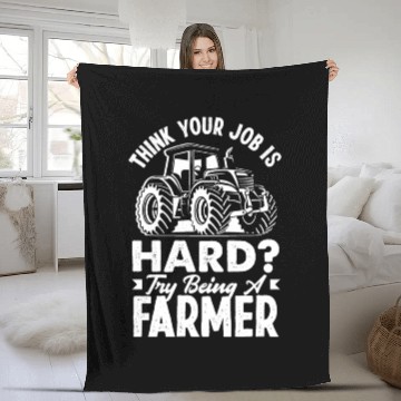 Discover Try Being A Farmer Tractor Funny Farmer Gift Fleece Blankets