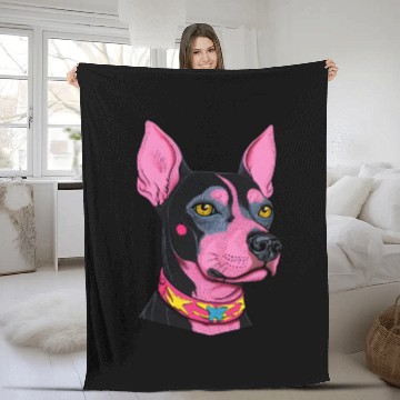 Discover black and pink dog with yellow eyes Punk Rock Fleece Blankets