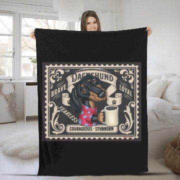 Discover Cute Dachshund & Coffee Stamp Fleece Blankets