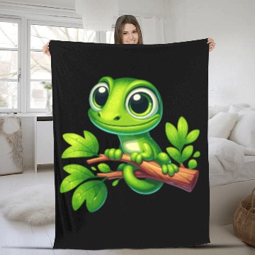 Discover Green Anole Lizard Fleece Blankets