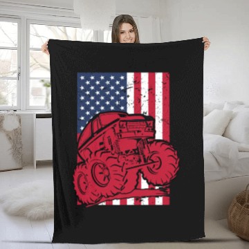 Discover Monster Truck American Flag Fleece Blankets