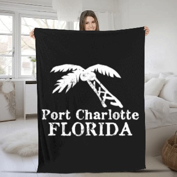 Discover Port Charlotte Florida Palm Tree Souvenirs Gifts Fleece Blankets