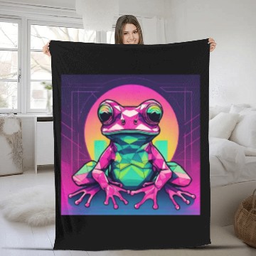 Discover Geometric Synthwave Frog Fleece Blankets