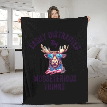 Discover Easily Distracted Funny Elk Moose Fleece Blankets