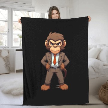 Discover cartoon anime monkey wearing suit Fleece Blankets