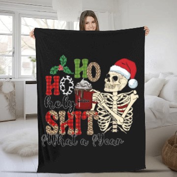 Discover Ho Ho Holy Shit What A Year Funny Christmas Fleece Blankets