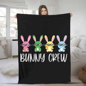 Discover Bunny Crew, happy family Easter Day Fleece Blankets