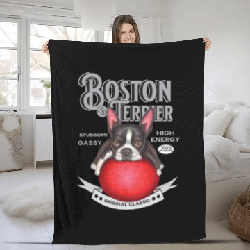 Discover Vintage Boston Terrier on Red Ball Fleece Blankets