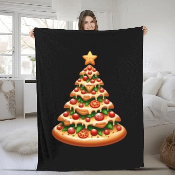 Discover Christmas tree made of pizza Fleece Blankets