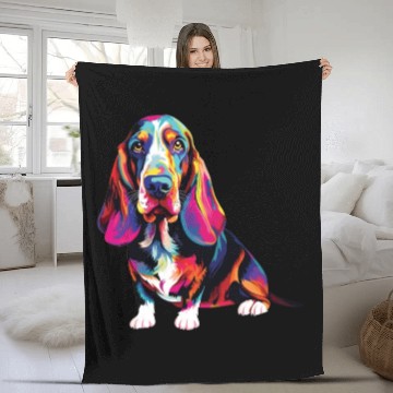 Discover Watercolor Colorful Basset Hound Fleece Blankets