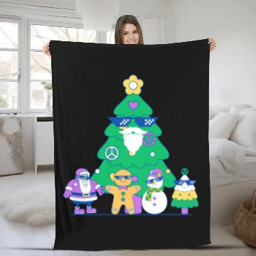 Discover Santa snowman tree funny Christmas day Fleece Blankets