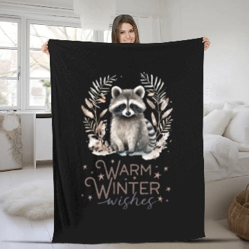 Discover Cute Racoon Warm Winter Wishes Fleece Blankets