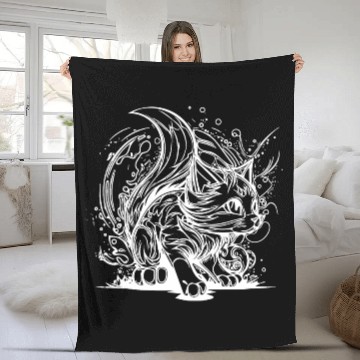 Discover Cute Little Space Cat In Splash Style Fleece Blankets