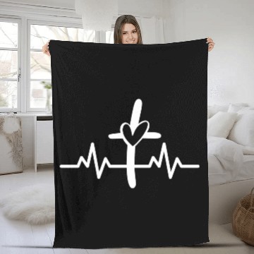 Discover Christian Clothing Christian Cross Heartbeat Fleece Blankets