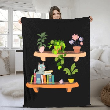 Discover Plants Cats And Books Bookish Cat Aesthetic- Funny Fleece Blankets