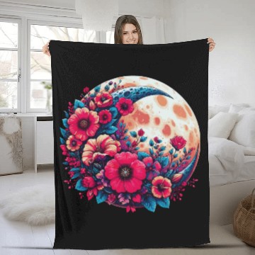 Discover Floral Moon - Crescent Moon Wildflower Botanical Fleece Blankets
