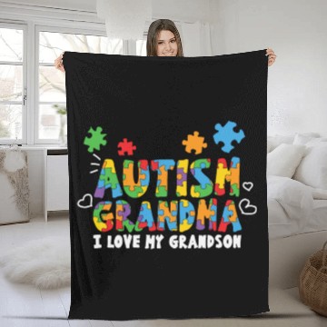 Discover Autism Grandma I Love My Grandson Fleece Blankets