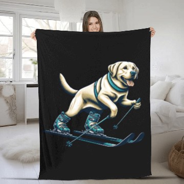 Discover Dog Labrador Retriever Skiing Skier Ski Vacation Fleece Blankets