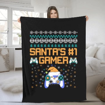 Discover Santa's Number 1 Gamer Controller Ugly Fleece Blankets