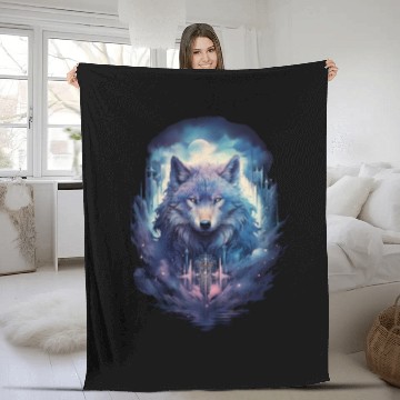 Discover Mystic Moon Wolf Guardian Fleece Blankets