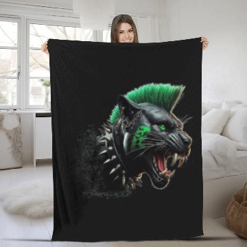Discover Panther Green Punk Fleece Blankets