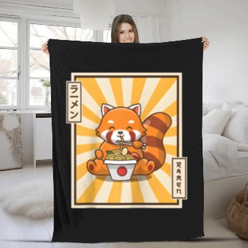 Discover Red Panda Eating Japanese Ra Kawaii Red Panda Base Fleece Blankets