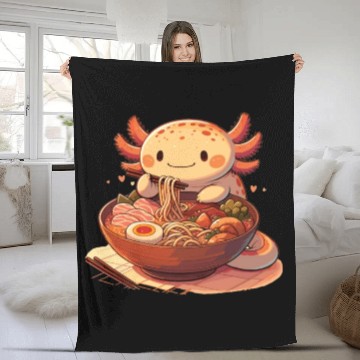 Discover But First Ramen Sweet Axolotl Eats Ramen Fleece Blankets
