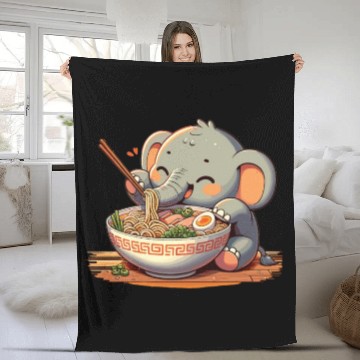 Discover Cute Elephant Eats Ramen Noodles Elephant Ramen Fleece Blankets