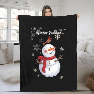 Discover Winter Buddies snowman and bird Fleece Blankets