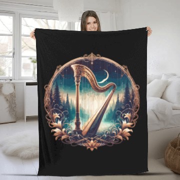 Discover Harp in front of a fantasy forest Fleece Blankets