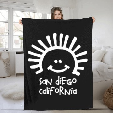 Discover San Diego California Sun Smiley Face Souvenirs Fleece Blankets