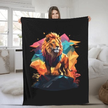 Discover Fantasy Majestic Colourful Lion Polygon Art Design Fleece Blankets