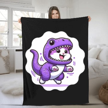 Discover Energetic Cat in Velociraptor Costume - Playful Fe Fleece Blankets