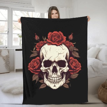 Discover Skull rose aesthetic grunge roses goth gift Fleece Blankets