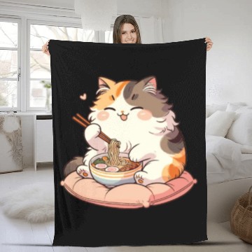 Discover Cute Cat Eats Ramen Noodles Cats Ramen Fleece Blankets