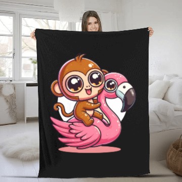 Discover Monkey Rider on a Flamingo Fleece Blankets