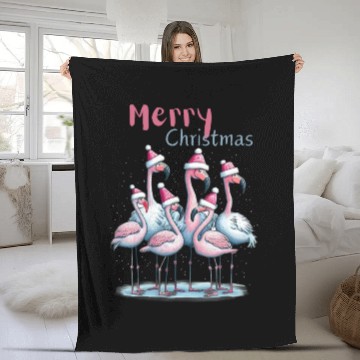 Discover Merry flocking flamingo christmas Fleece Blankets