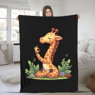Discover Giraffe yoga practitioner Fleece Blankets