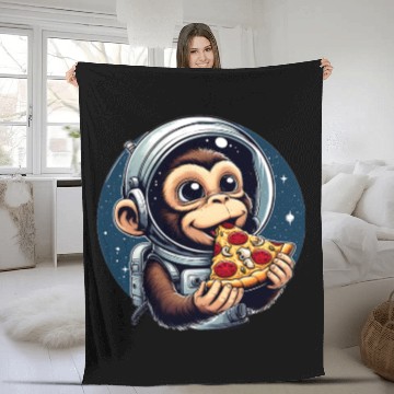 Discover Space monkey enjoys pizza Fleece Blankets