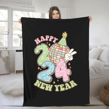 Discover Happy New Year 2024 disco ball party Fleece Blankets