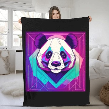 Discover Synthwave Neon Geo Panda Fleece Blankets