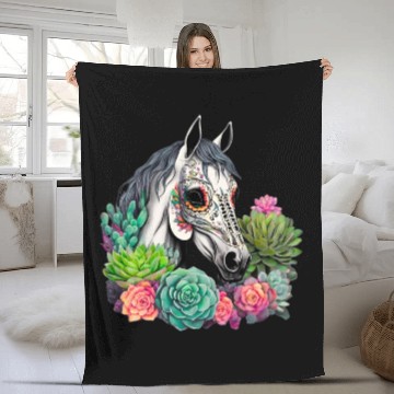 Discover Horse Succulent Sugar Skull Fleece Blankets