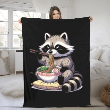 Discover Cute Raccoon Eats Ramen Noodles Raccoon Ramen Fleece Blankets