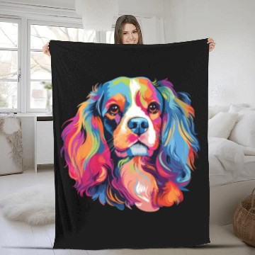 Discover Watercolor Colorful Cavalier King Charles Spaniel Fleece Blankets